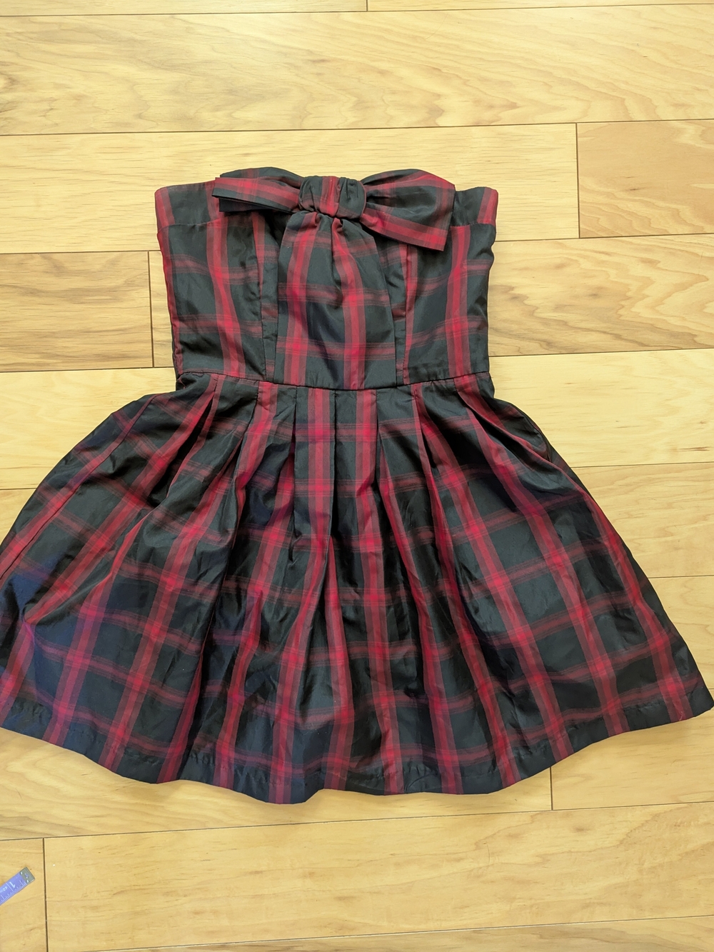 Black and Red Plaid Bow-Accent Party Dress